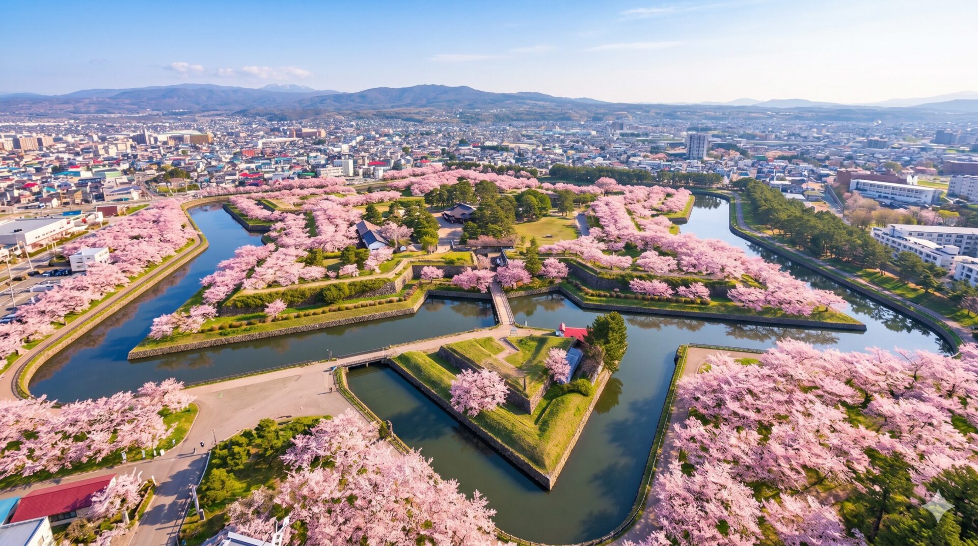 五稜郭公園の桜の空撮風景