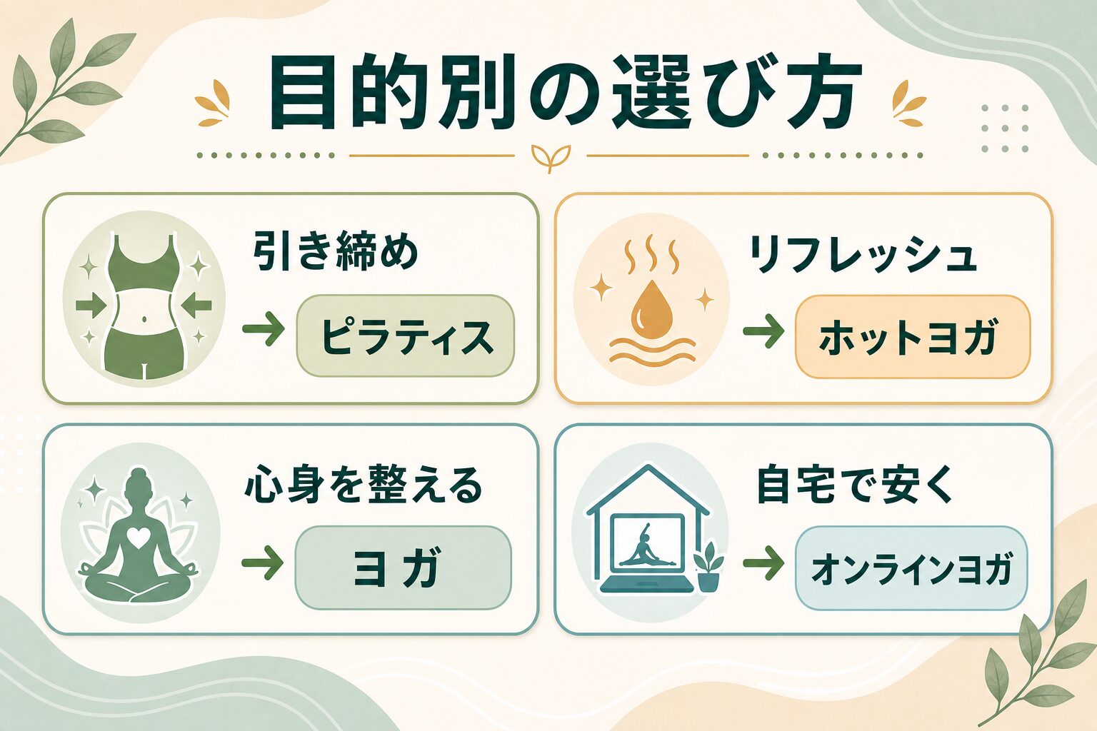 目的別ヨガ・ピラティスの選び方