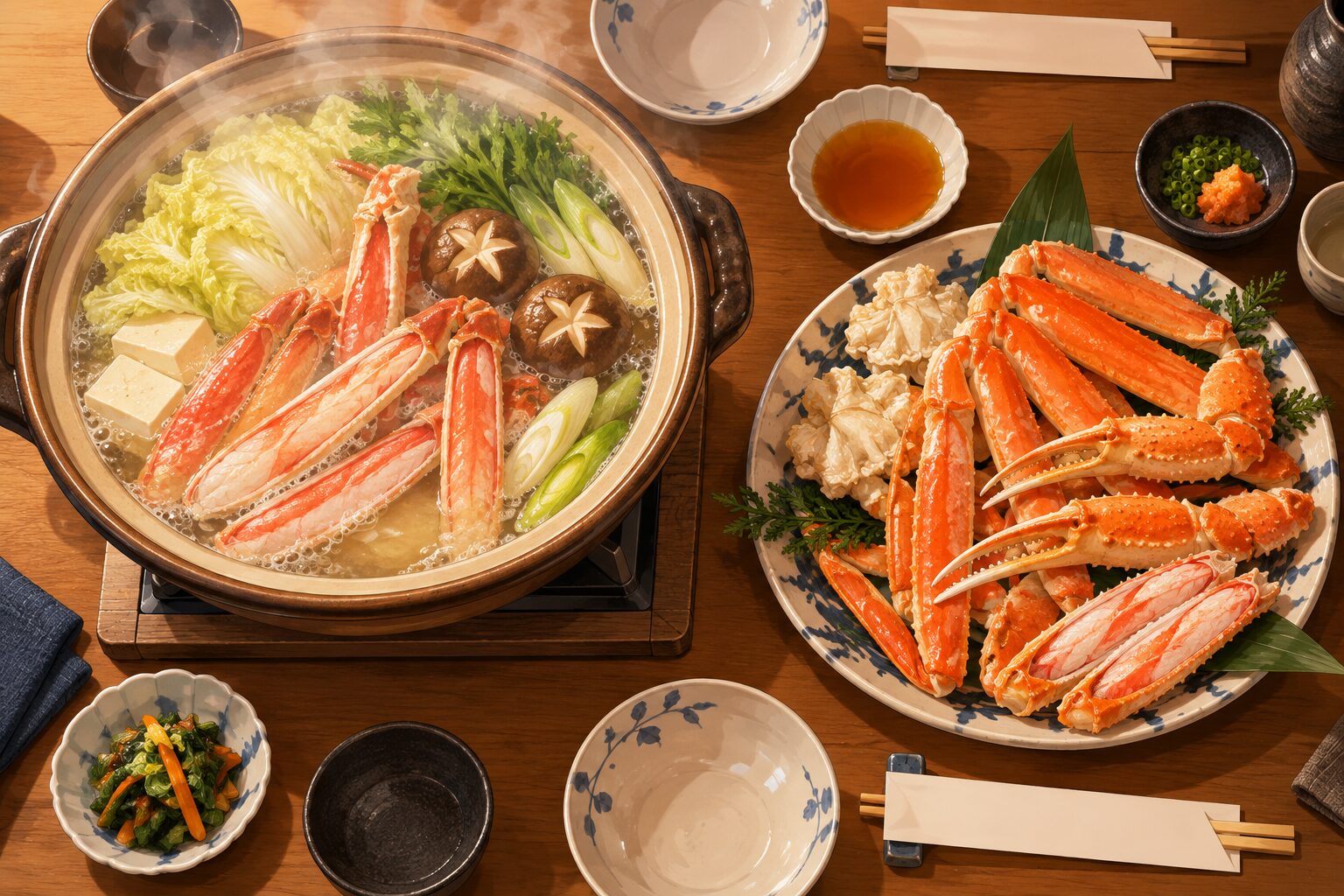 生のカニで作るカニ鍋とボイルガニの食べ比べ