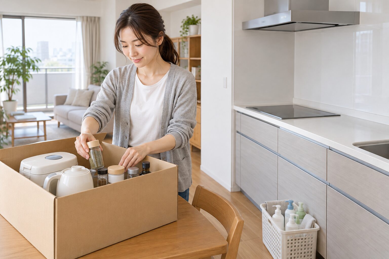 業者が来る前にキッチンの調理台の物を片付けておく