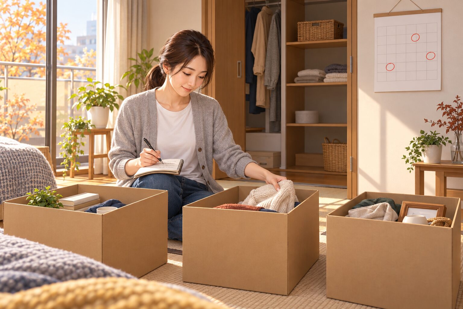 捨てる物をリストにしながら部屋を片付ける