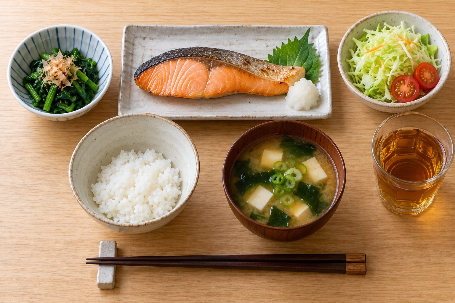 ご飯を半分にした和定食の夕食
